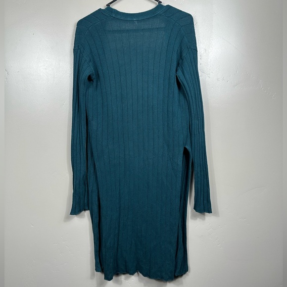 Free People Ribby Rib Cardigan Duster Teal Blue Green Long Sweater - XS - Picture 3 of 7